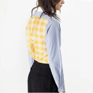 Harvey Faircloth Blue Striped Shirt with Yellow Back Size 4 EUC